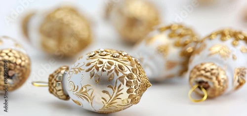 Gold Acorns Christmas Decorations, gold painted acorn ornaments in the white background.