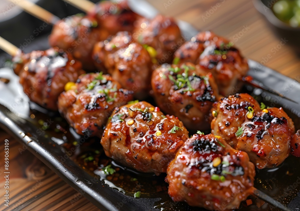 Grilled Meatballs on Skewers with Sauce Grilled Meatballs on Skewers with Sauce