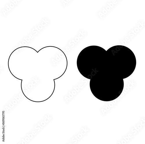 trefoil symbol that has three leaves, trifolium is a three-leafed plant. line graphic of three overlapping rings, used in architecture. white background