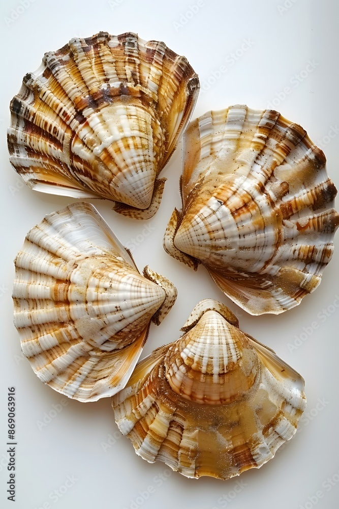 Obraz premium Four Scallop Shells on White Background