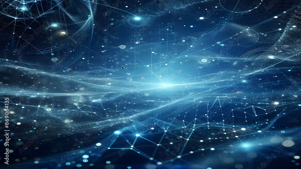 Blue abstract background with network grid and particles Blue abstract background with network grid and particles