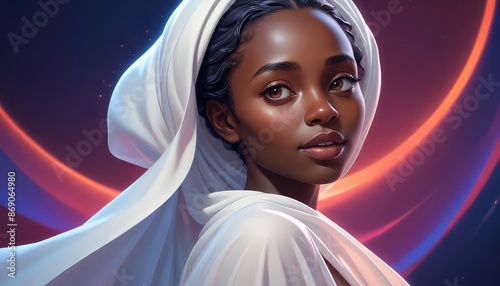 Portrait of a Black Woman in a Shawl, Looking Up, Depicting a Biblical Character