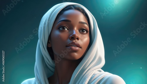 Portrait of a Black Woman in a Shawl, Looking Up, Depicting a Biblical Character