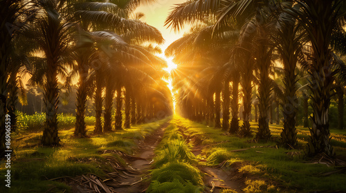 Palm oil plantations and palm oil fruits with Smart agriculture farming AOT Increase agricultural productivity concept.