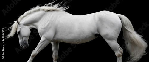 Majestic white horse galloping Ethereal running free windblown m