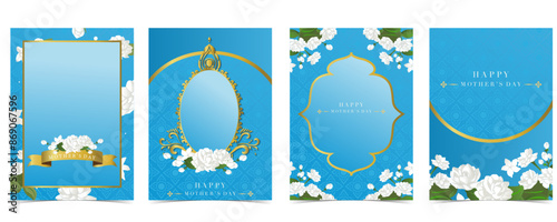 mother's day blue invitation with jasmine for a4 vertical design