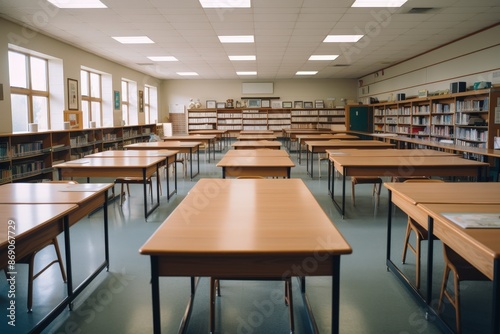 Wallpaper Mural Empty Classroom with Desks and Bookshelves Torontodigital.ca