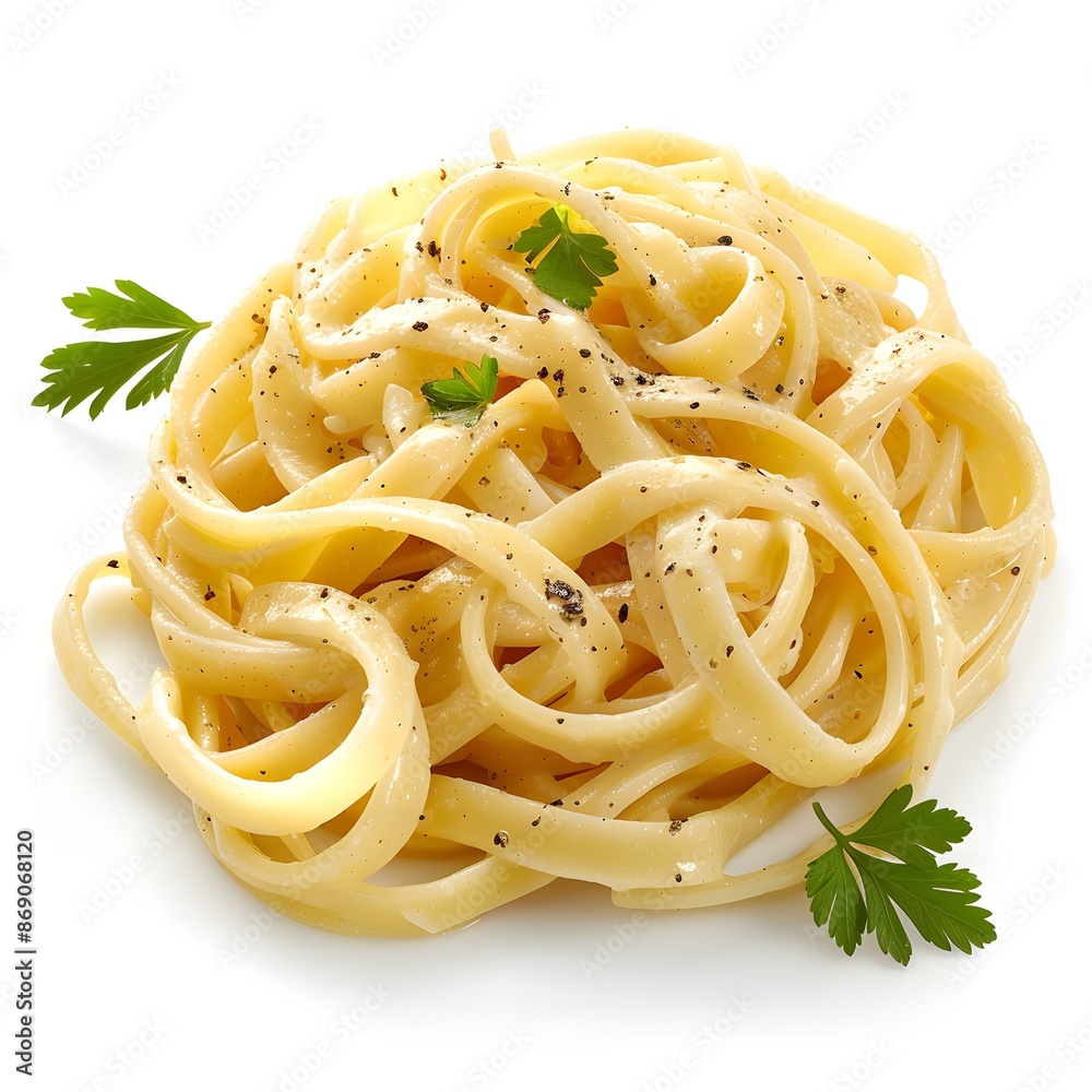 pasta with parsley on a white background pasta with parsley on a white background