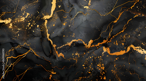 Abstract liquid acrylic paint, gold veins on black background, creative watercolor wallpaper, black marble with golden veins, Black marbel natural pattern for background