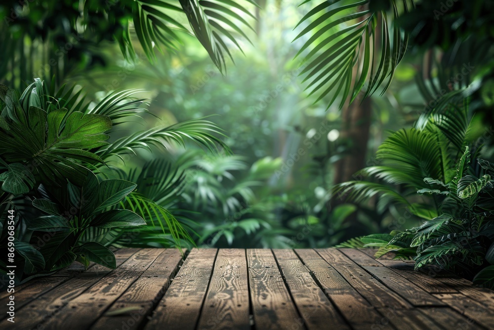 Wooden Platform in Lush Jungle Setting Wooden Platform in Lush Jungle Setting