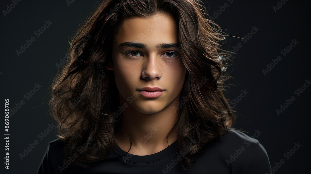 Happy cheerful young latino generation z. Smiling ethnic cool generation z teenage student, long hair, gray background. Happy cheerful young latino generation z. Smiling ethnic cool generation z teenage student, long hair, gray background.