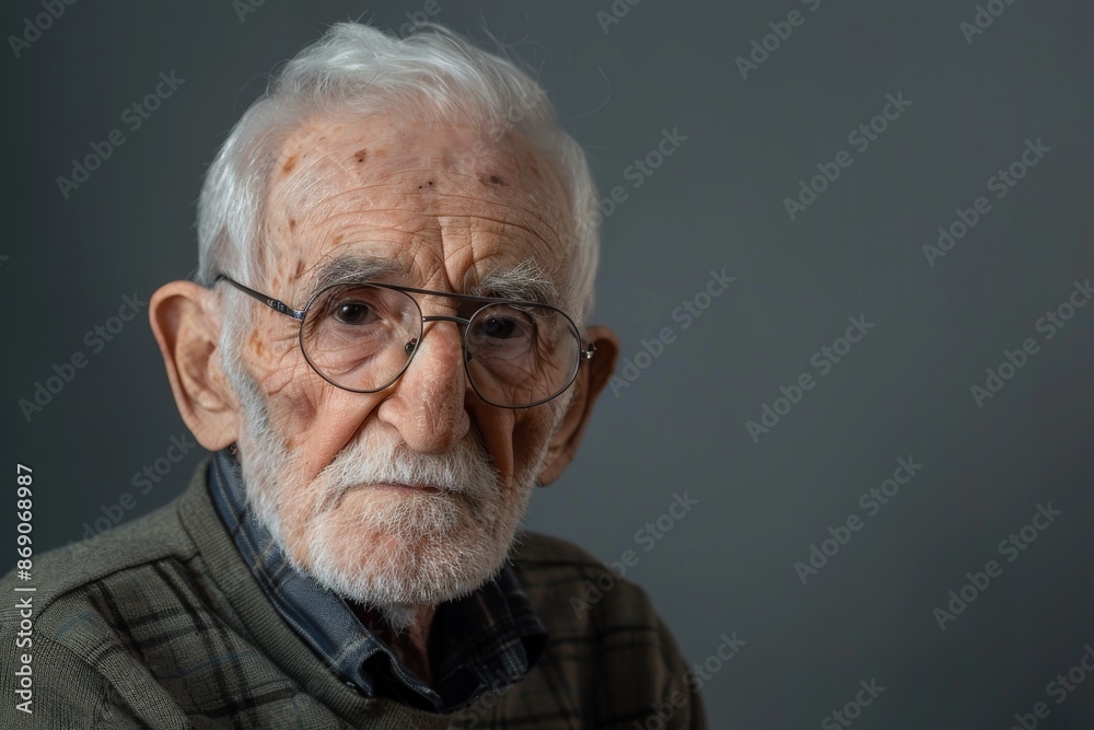 studio portrait of senior man looking at camera studio portrait of senior man looking at camera