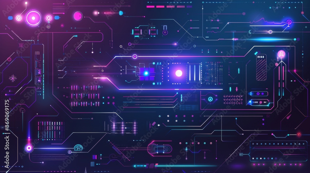 2d flat UI design, noen blue and purple gradient colored circuits lines, minalistic and clean, gradients, modern --ar 16:9 Job ID: 67d2b355-6e03-4da6-97fe-783e0b556ab2 2d flat UI design, noen blue and purple gradient colored circuits lines, minalistic and clean, gradients, modern --ar 16:9 Job ID: 67d2b355-6e03-4da6-97fe-783e0b556ab2