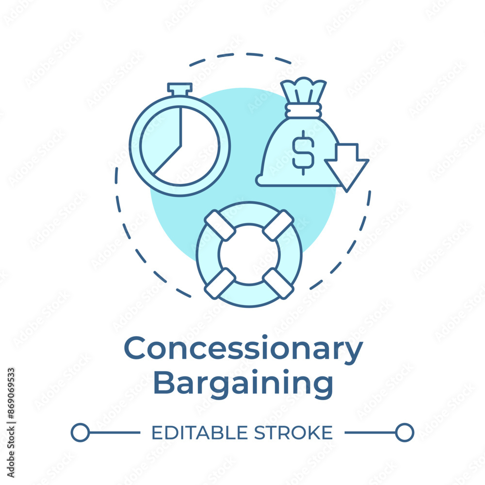 Obraz premium Concessionary bargaining soft blue concept icon. Workflow organization, working process. Round shape line illustration. Abstract idea. Graphic design. Easy to use in infographic, presentation