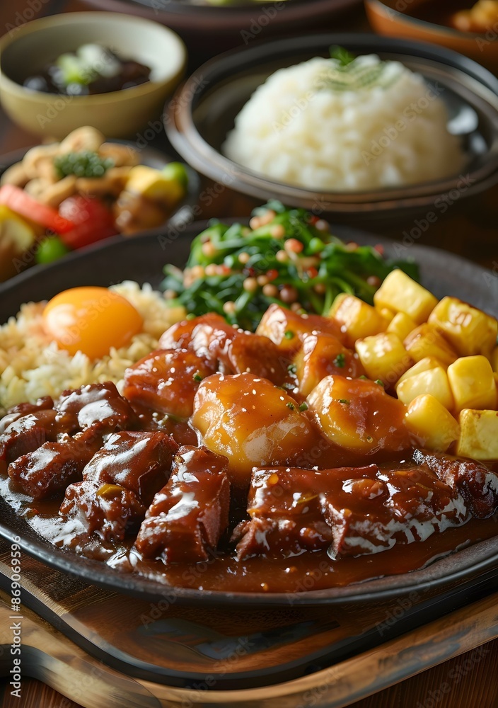A delicious plate of steak, potatoes, and vegetables A delicious plate of steak, potatoes, and vegetables