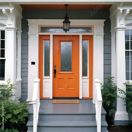 Orange front door close up