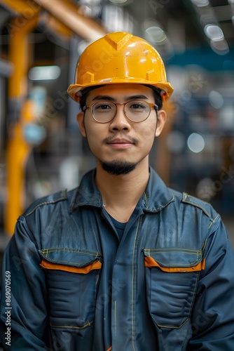Portrait of a confident young Asian engineer in a factory