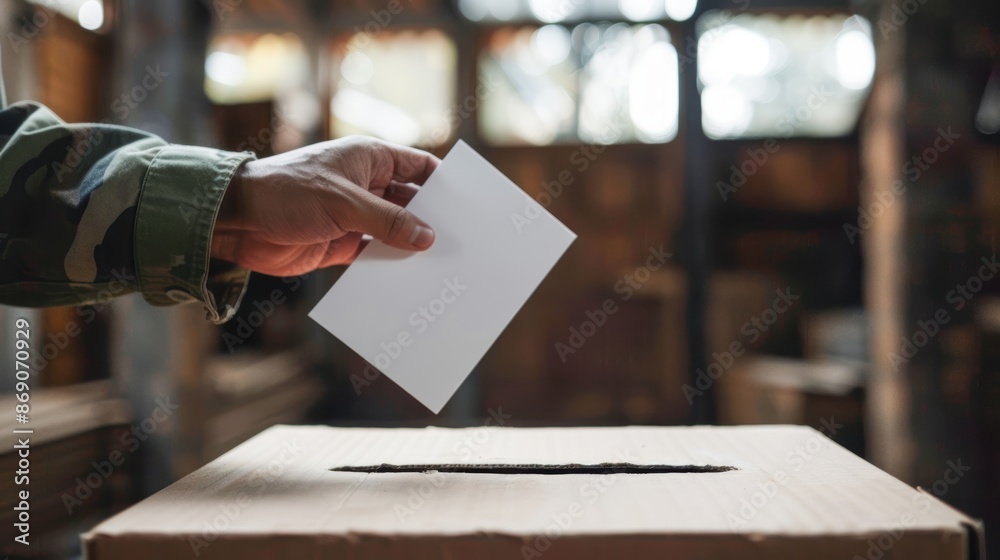 Voter's hand inserting a ballot into a box, national election, anonymous voting Voter's hand inserting a ballot into a box, national election, anonymous voting