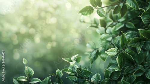 Green Leaves on Bokeh Background with Copy Space