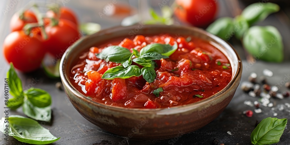 Freshly made tomato salsa in a dish, separated on a plain background. Freshly made tomato salsa in a dish, separated on a plain background.