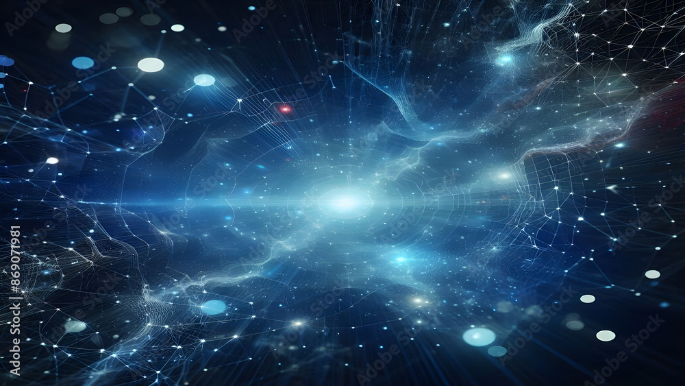Blue abstract background with network grid and particles Blue abstract background with network grid and particles