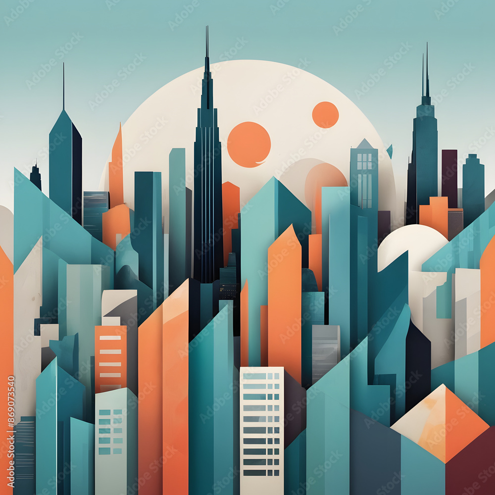 Obraz premium Paper collage artistic image of abstract geometric urban skyline