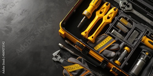 A toolkit showcases a variety of tools neatly arranged in a case, highlighting organization, readiness for tasks, and the essential instruments needed for a range of mechanical tasks. © Armin