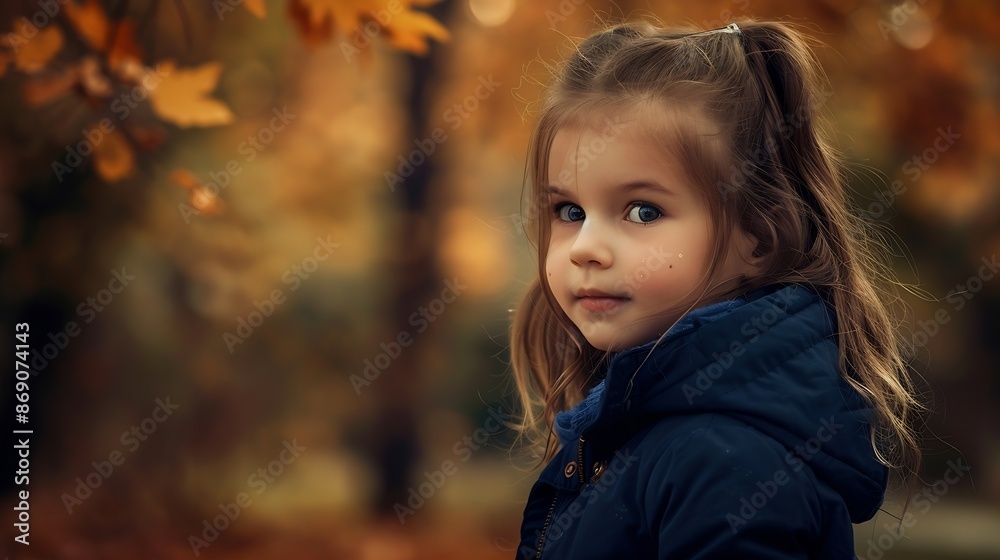 Portrait of little girl standing in an autumnal park : Generative AI Portrait of little girl standing in an autumnal park : Generative AI