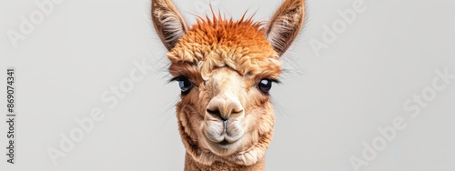  A tight shot of a llama's face, adorned with lengthy locks, gazes into the camera