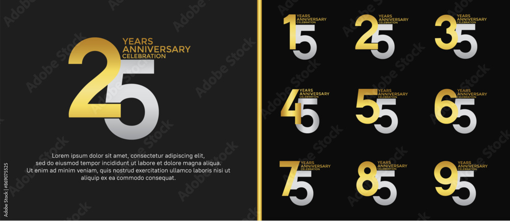anniversary logo style set with gold and silver color can be use for celebration moment anniversary logo style set with gold and silver color can be use for celebration moment