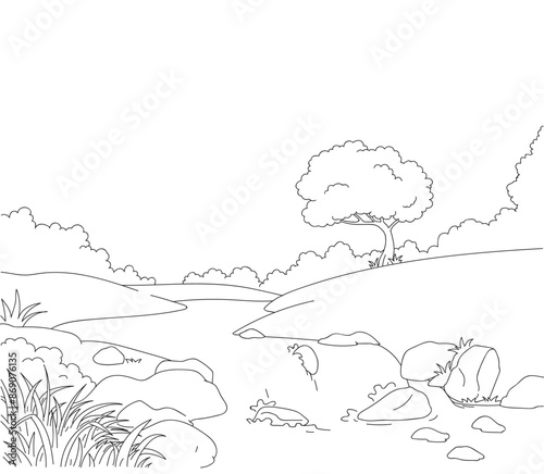 small waterfall nature coloring book cartoon