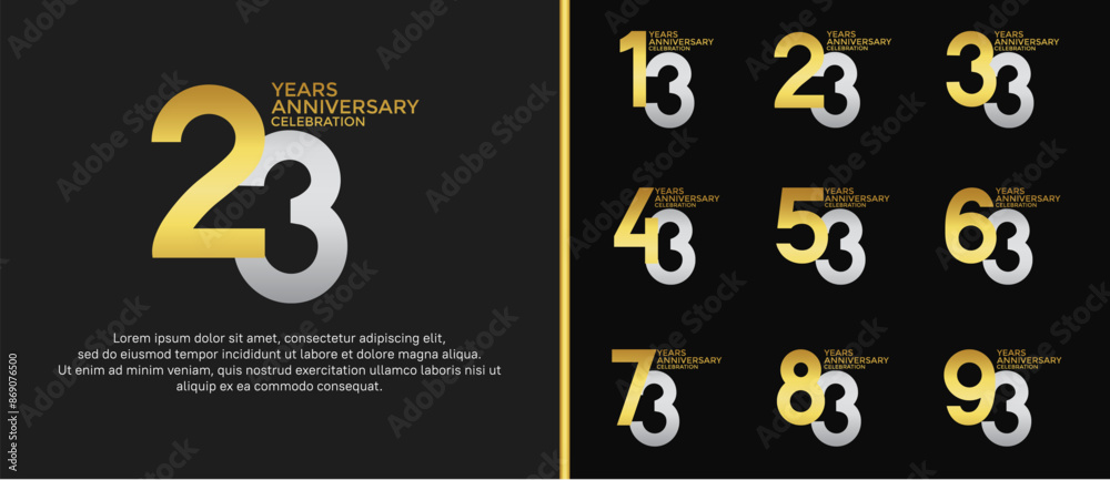 anniversary logo style set with gold and silver color can be use for celebration moment anniversary logo style set with gold and silver color can be use for celebration moment