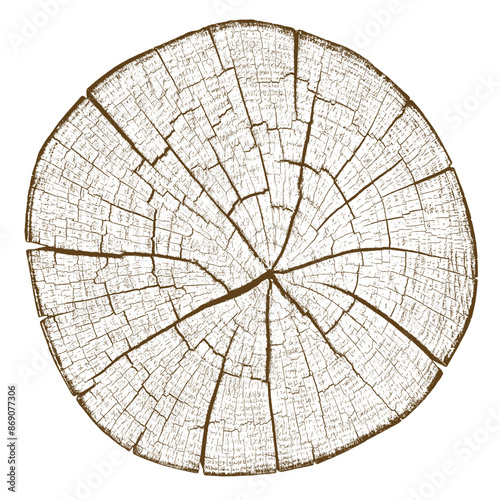 Tree wood texture. Wooden old trunk. Cut timber log. Abstract rings nature pattern. Brown circle stump. Wood cross section.