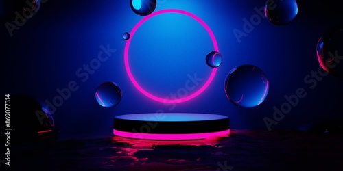 3d illustration rendering of gaming abstract background in scifi cyberpunk style and neon stage display showcase