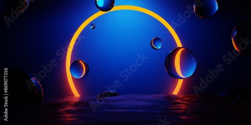 3d illustration rendering of gaming abstract background in scifi cyberpunk style and neon stage display showcase