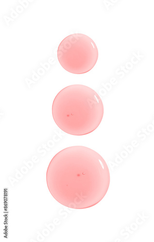 round drops of serum gel texture cosmetic products on white background top view