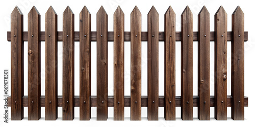 Dark Wooden fence isolated on white background, Clipping path
