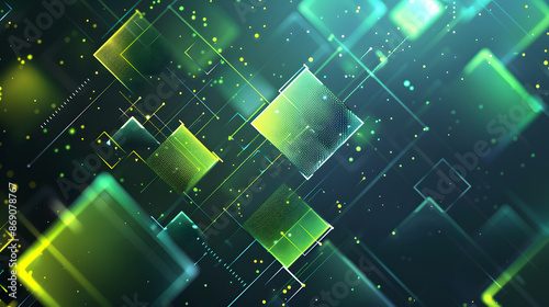 Dynamic minimalistic technology and business concept green blue abstract background with square shape geometric line suitable for template, presentation, business, card, flyer