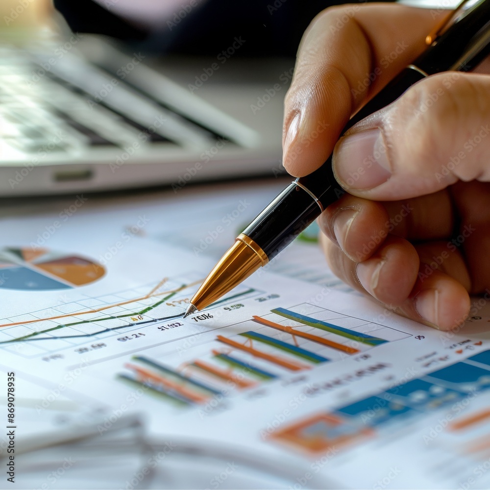Close Up of a Hand Pointing at Financial Data With a Pen Close Up of a Hand Pointing at Financial Data With a Pen
