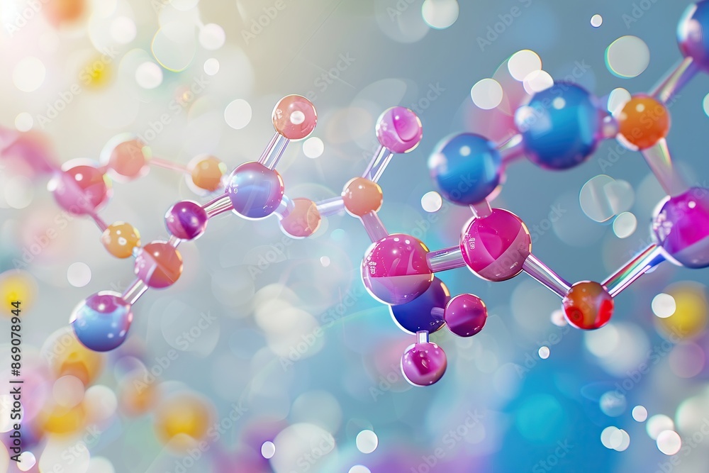 Colorful Molecular Structure with Bokeh Background Representing Science, Chemistry, and Biotechnology Colorful Molecular Structure with Bokeh Background Representing Science, Chemistry, and Biotechnology