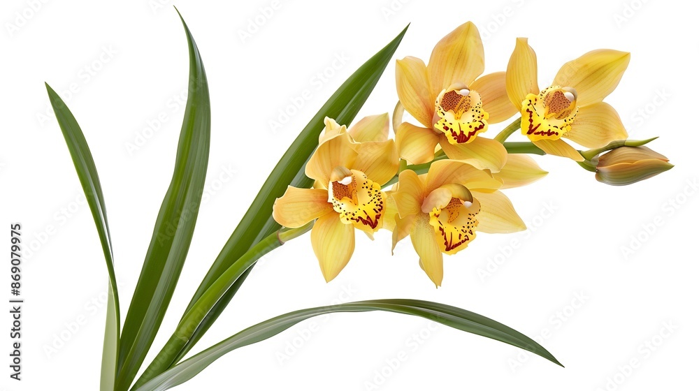 custom made wallpaper toronto digitalCymbidium tracyanum orchid plant Tracys cymbidium Large yellow orchid isolated on white background with clipping path : Generative AI
