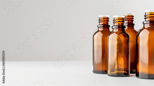 Amber glass bottles for cosmetics natural medicine or essential oils isolated on a white background : Generative AI