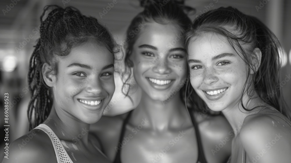 Obraz premium Three Smiling Friends - Generative AI