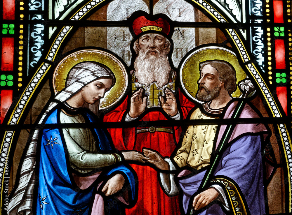 Fototapeta premium Holy family : The marriage of Mary and Joseph. Sainte famille : le mariage de Marie et Joseph.