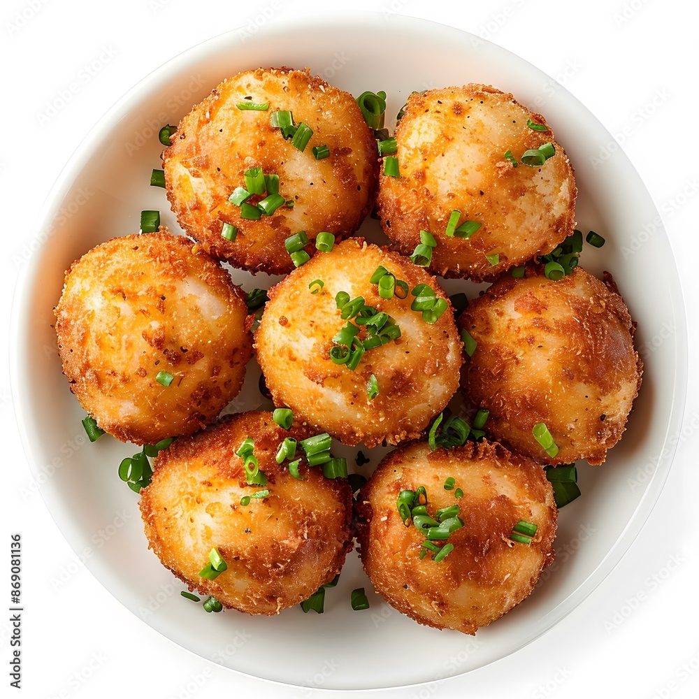 Bowl of Fried Dough Balls with Green Onions