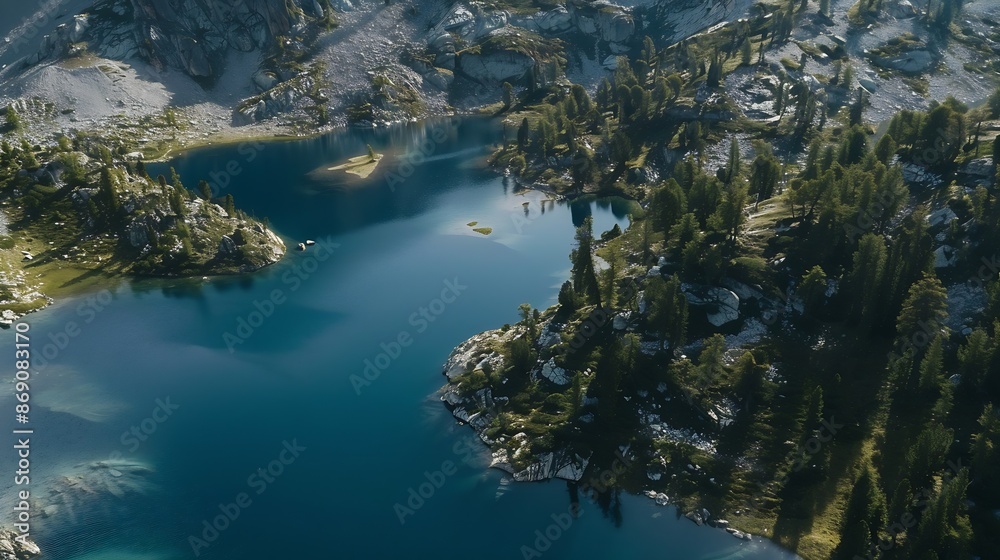 Mountain lakes and trees view : Generative AI Mountain lakes and trees view : Generative AI