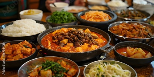 A table full of delicious Korean food