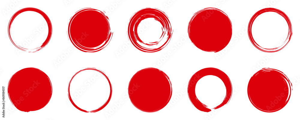 Photos 赤丸　筆　円　セット　ベクター