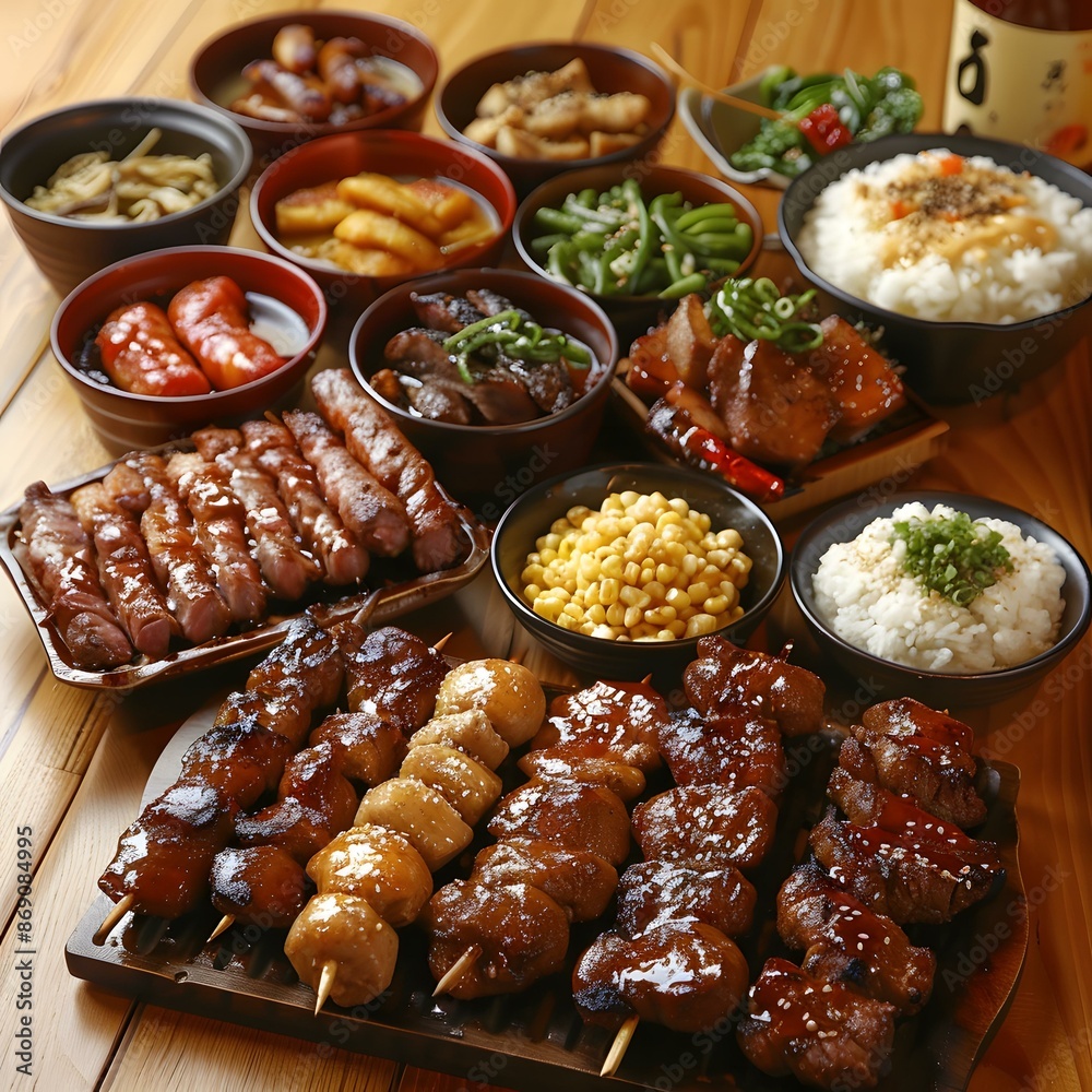 Japanese Izakaya Food on Table Japanese Izakaya Food on Table