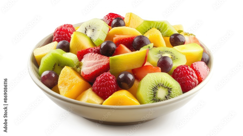 Bowl of mixed fresh fruit salad on a white background, emphasizing a healthy lifestyle. Bowl of mixed fresh fruit salad on a white background, emphasizing a healthy lifestyle.